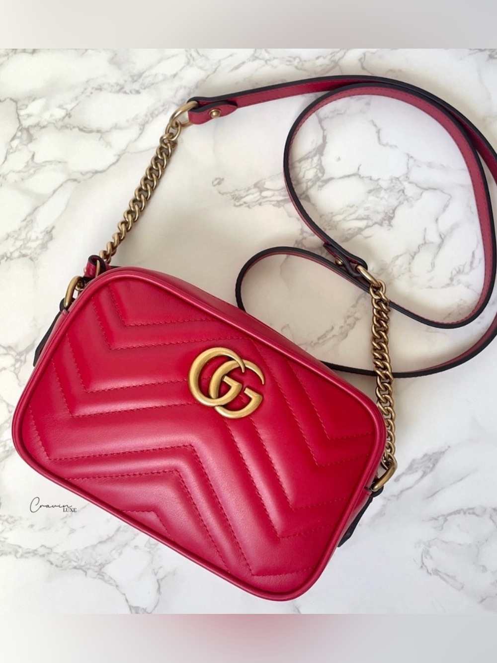 NEW Gucci Marmont Mini Camera Bag Leather Red STEAL DEAL